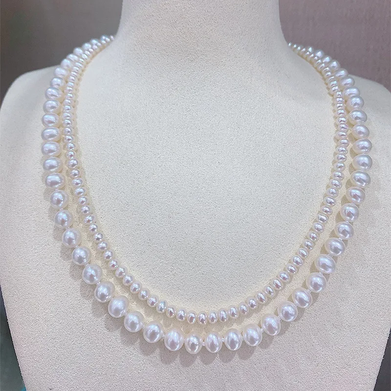 Fresh water pearl double layer necklace stack wear near round light almost flawless beautiful love buckle a variety of wear