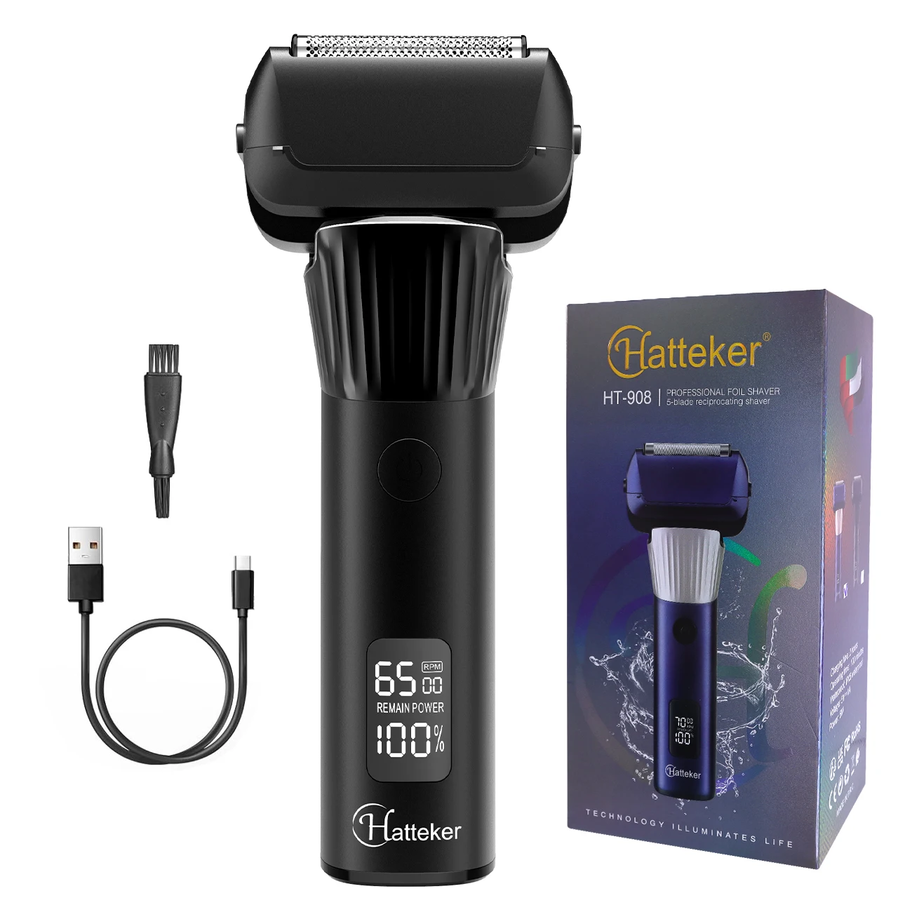 Hatteker 5-Blade Electric Shaver with Digital Display Washable Alloy Body Reciprocating Beard Razor Men's Shaving Razor