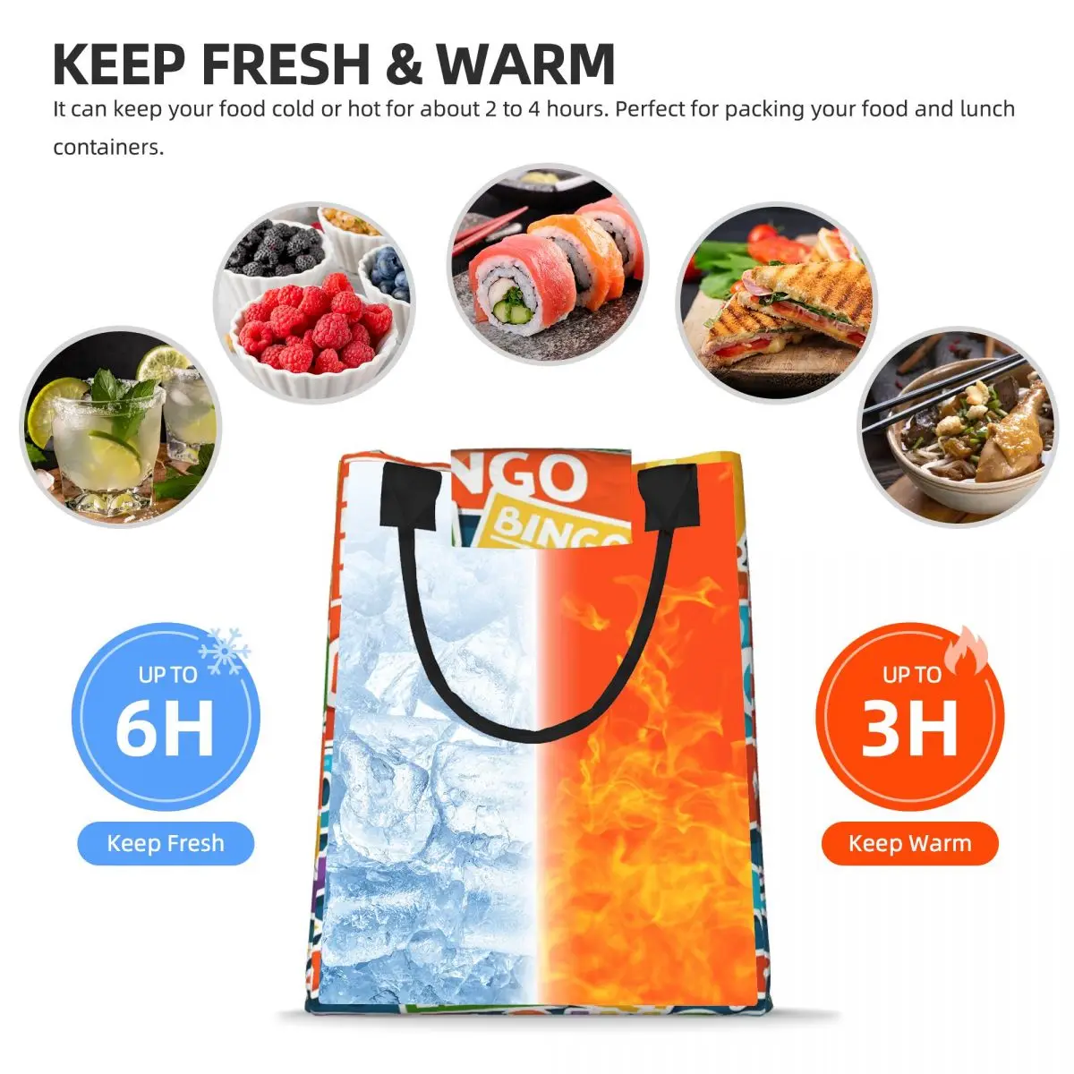 Bingo Paper Game Insulated Lunch Bag for Camping Travel Waterproof Thermal Cooler Bento Box Women Kids Food Container Tote Bags