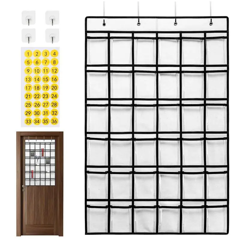 Cell Phone Calculator Holder  Classroom Pockets 36 Pockets Wall Door Organizer with 8 Hooks for Classroom