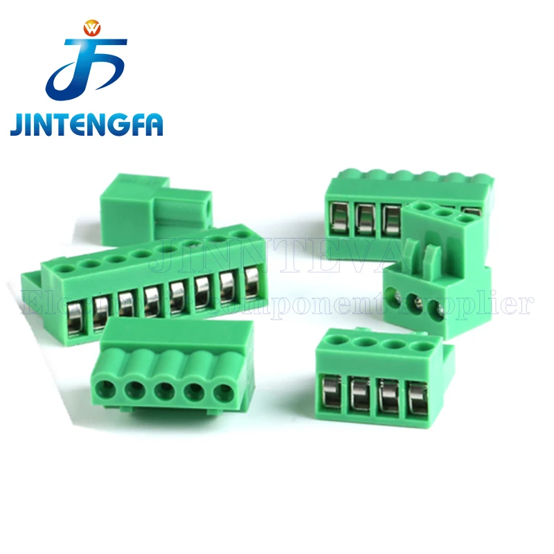 10sets HT 3.96mm 2/3/4/5/6/7/8Pin 10A 300V Connector Plug-in Terminal Block Green Female Male Plug Socket Straight Curved Needle