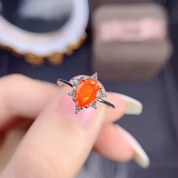Mexican Orange Fire Opal Floral Ring 925 Sterling Silver Flower Leaf Ring With Natural Opal For Women Gift