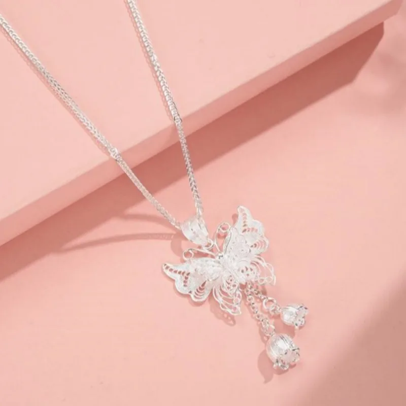 999 Lily Of Valley Silk Tassel Silver Pendant Women
