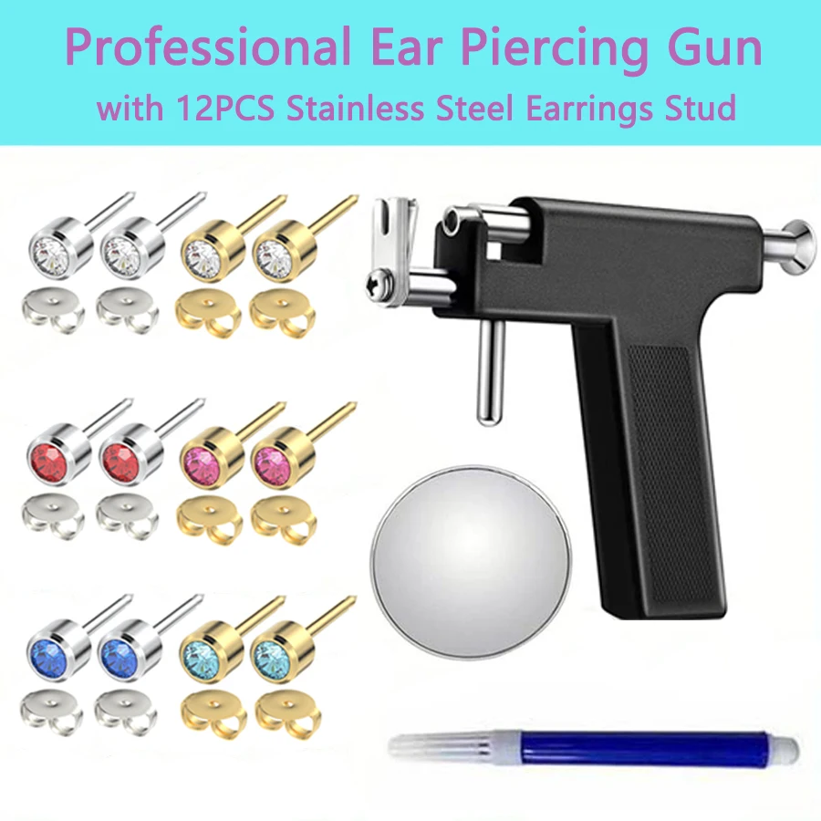 Ear Piercing Kit,Professional Ear Piercing Gun With 12pcs Colorful Earrings Stud for Salon & Home Use