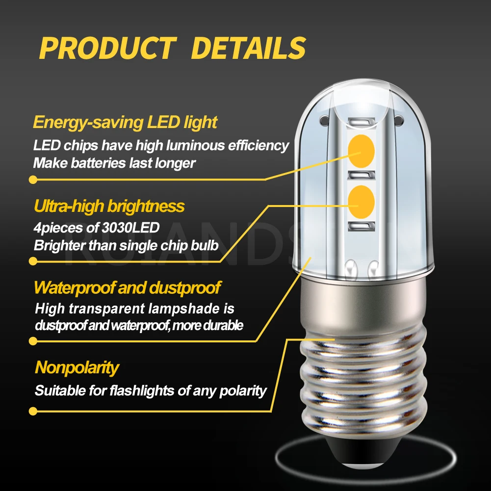 RUIANDSION 10 Pcs E10 4 3030SMD AC 220V 230V Warm White 3000K Yellow Fridge Led Bulb Machine Tool Lighting 10 mm Diameter Base - view 3