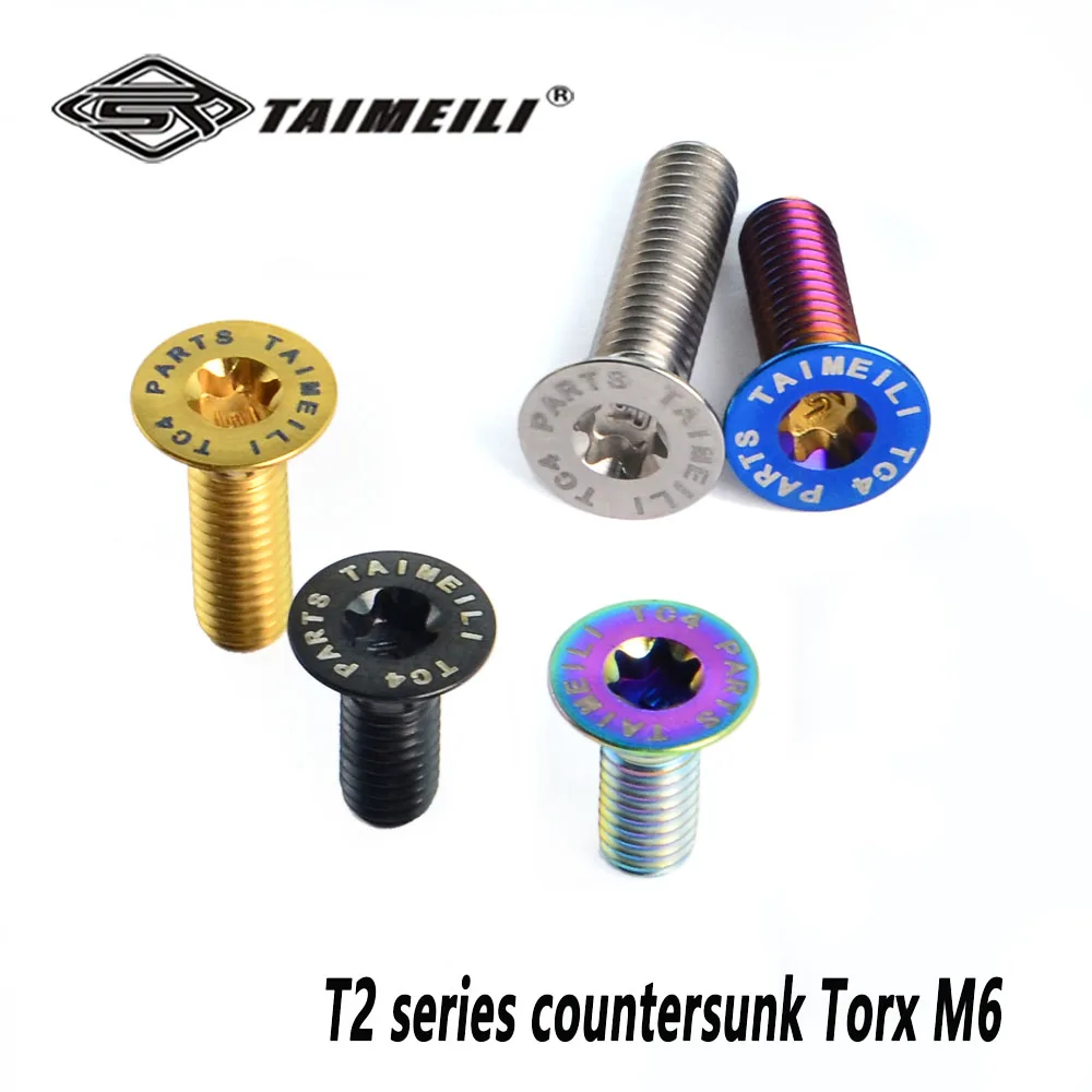TAIMEILI 1PCS Titanium Alloy Countersunk Head Screw T2 Series M6x12-30/40/50mm Bicycle Refitting Screw
