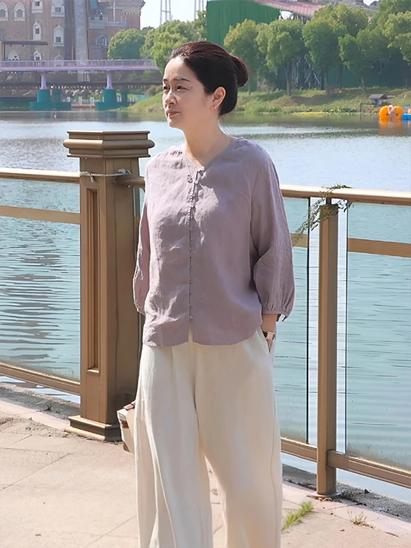 

Ele Embroidered Han Han irt V-Ne Long Sve Thin Spring New Sle Women's Casual Faion Breathable Comfortable