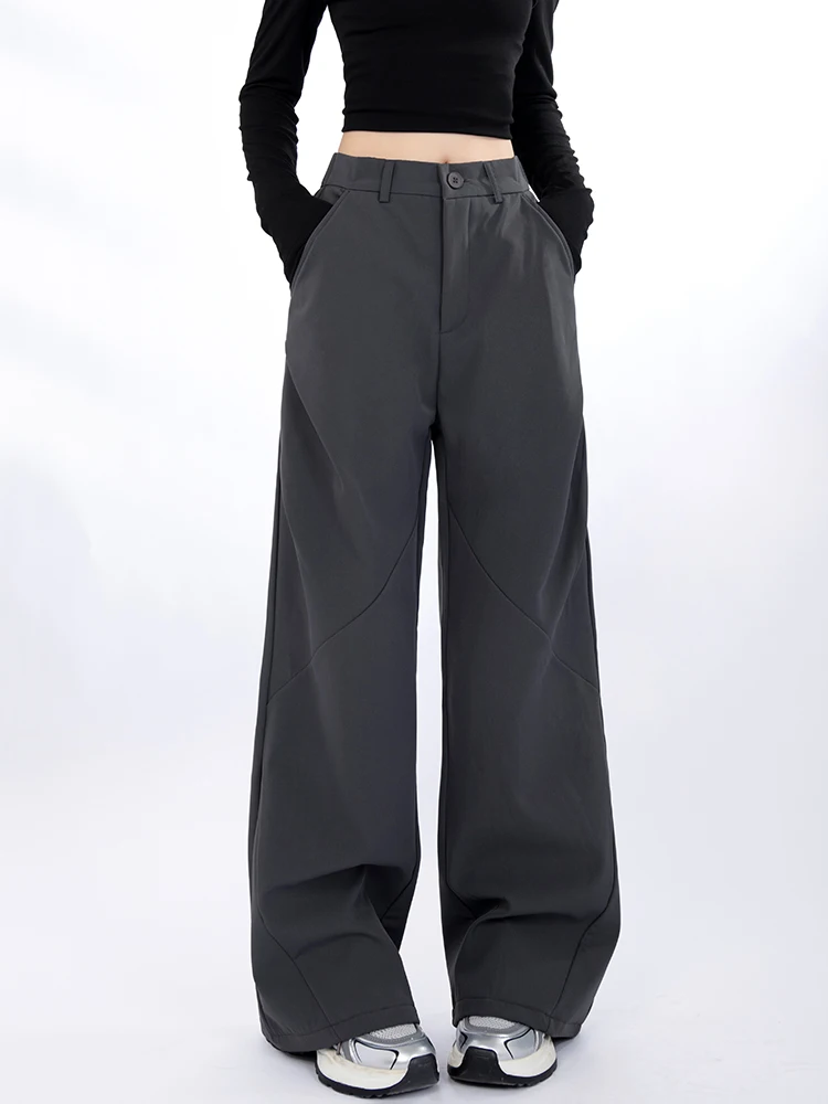 سراويل عمل نسائية من الصوف السميك، تصميم جديد للخريف والشتاء، سراويل كاجوال مستقيمة الساق، متعددة الاستخدامات يوميًا. #1