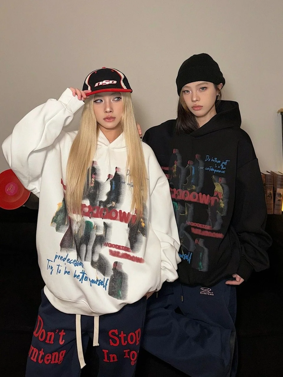 

Women's Oversize Hoodie - Graphic Print & English Slogan Design, Loose Fit Casual Sweatshirt, Street Retro Hip Hop Spring Autumn