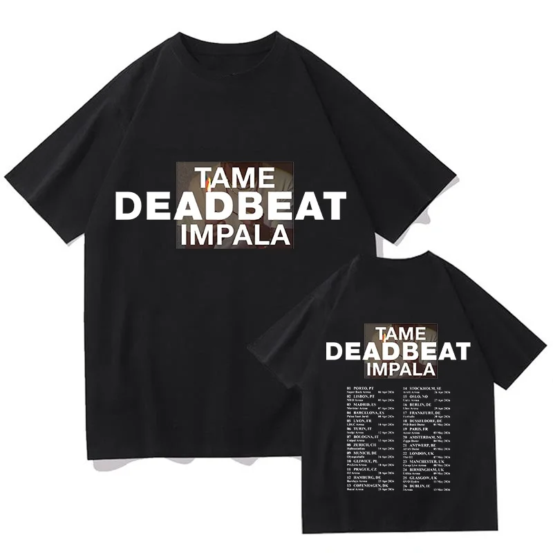 2026 Merch Tame Impala Deadbeat Tour T-shirts Vintage Pure Cotton Double-Side Fans Short Sleeve Aesthetic TShirts Clothes Tops