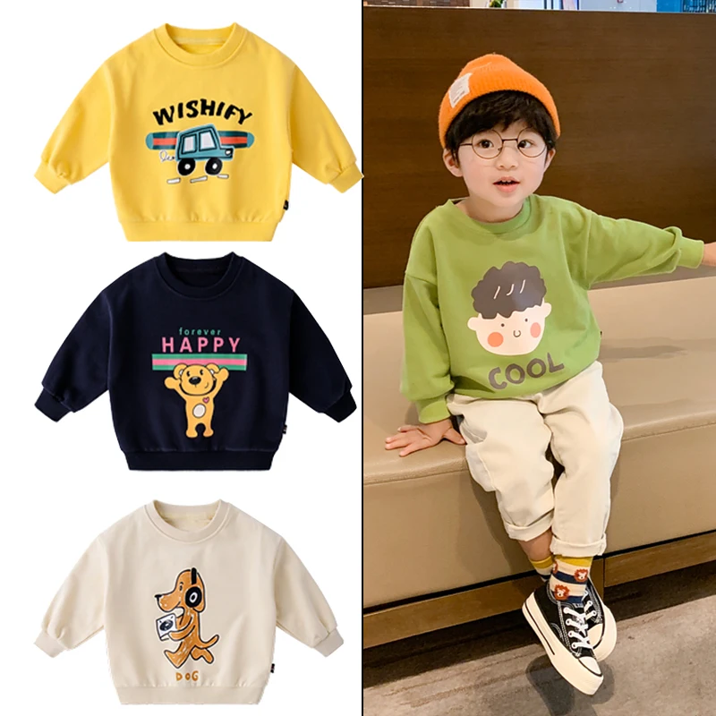 Child Cartoon Hoodies Toddler Beige Spring Long Sleeve Pullover Tops Baby Boys Casual Fashion Sports Sweatshirts Autumn Costume