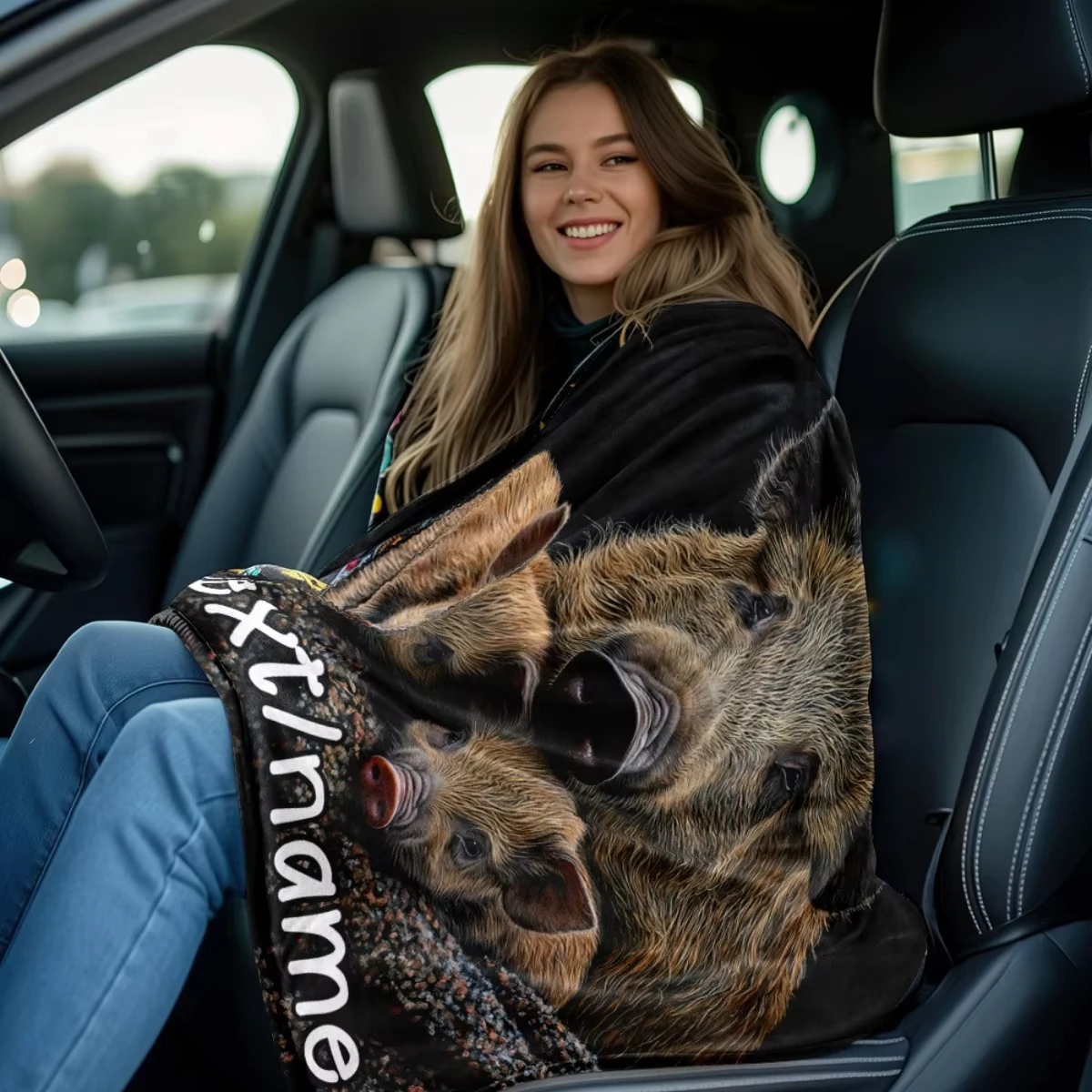 Winter-personalisierte Wildschwein-Flanelldecke mit individuellem Namen, leichte, weiche, warme Überwurfdecke für alle Jahreszeiten, gemütliche Decke für Camping, Sofa