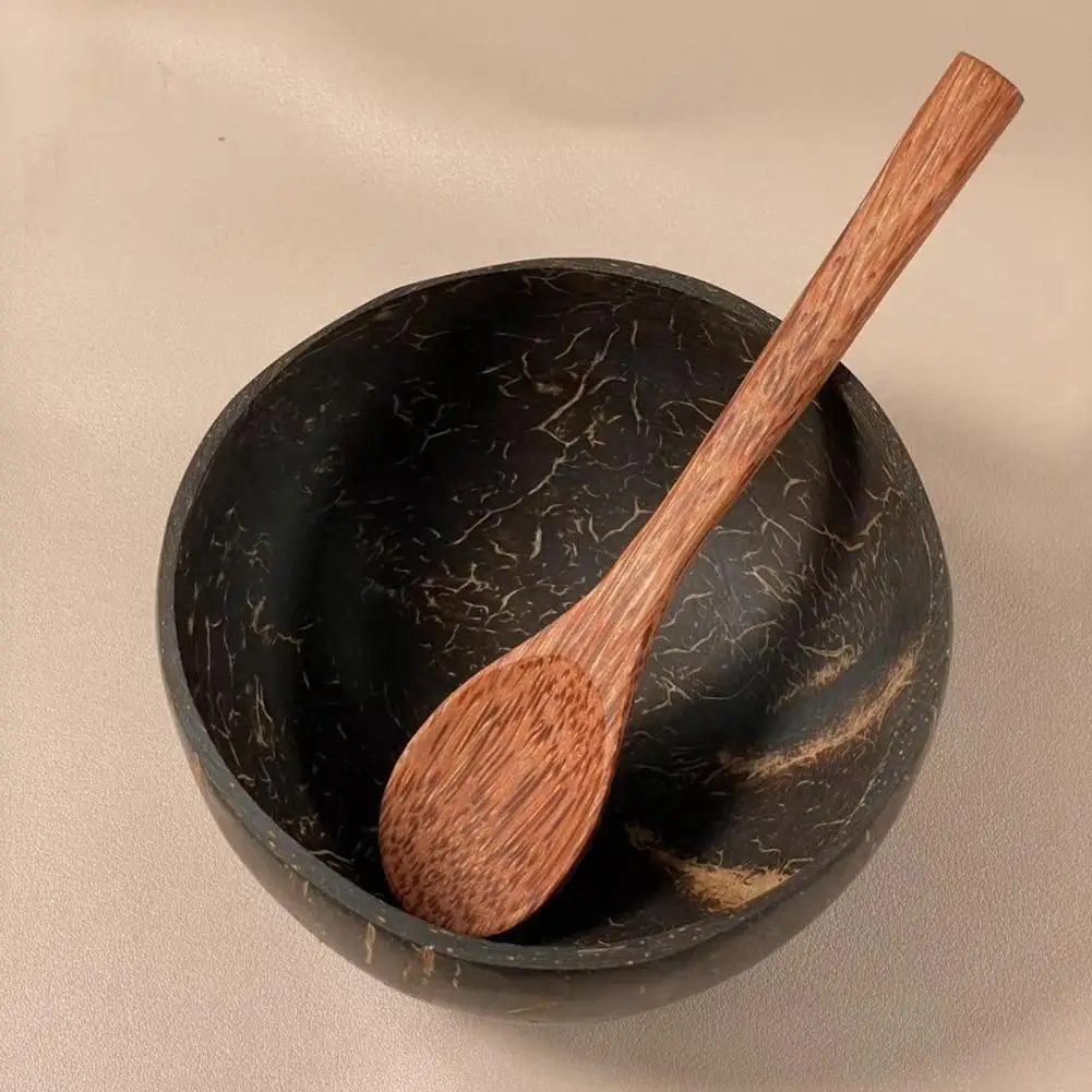 Tazón de Coco con Cuchara de Madera, Vajilla Natural, Tazón de Coco Seguro para Alimentos, para Avena, Batidos, Ensaladas de Frutas, Yogur, Postres