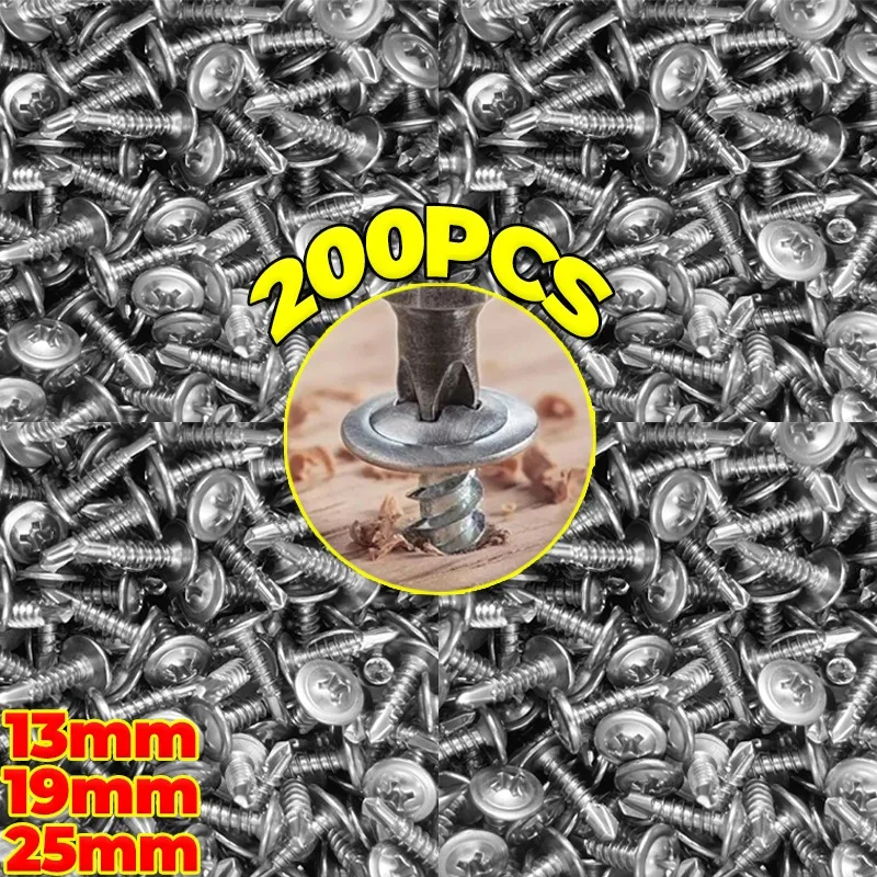 

200/20pcs Stainless Steel Self-tapping Screw Large Flat Head Drilling Screws Flat Head Phillips Quick Tapping Tek Screw Fastener