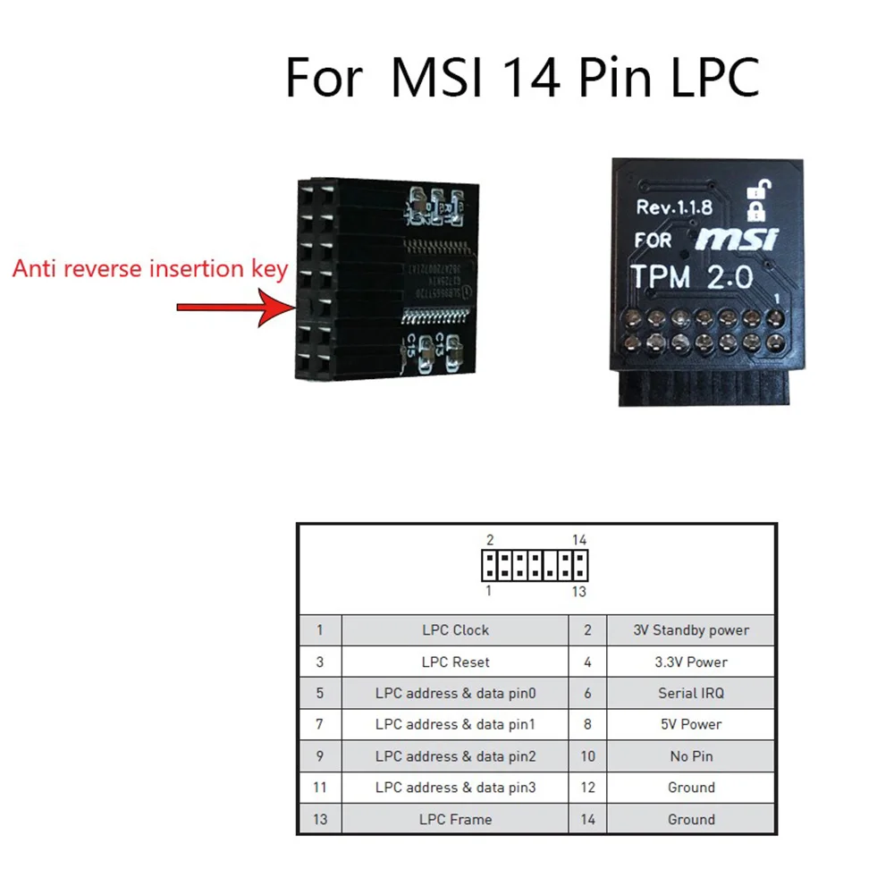 TPM2.0 Encryption Security Module Remote Card Supports Version 2.0 14Pin LPC TPM2.0 Security Module for MSI 14Pin LPC