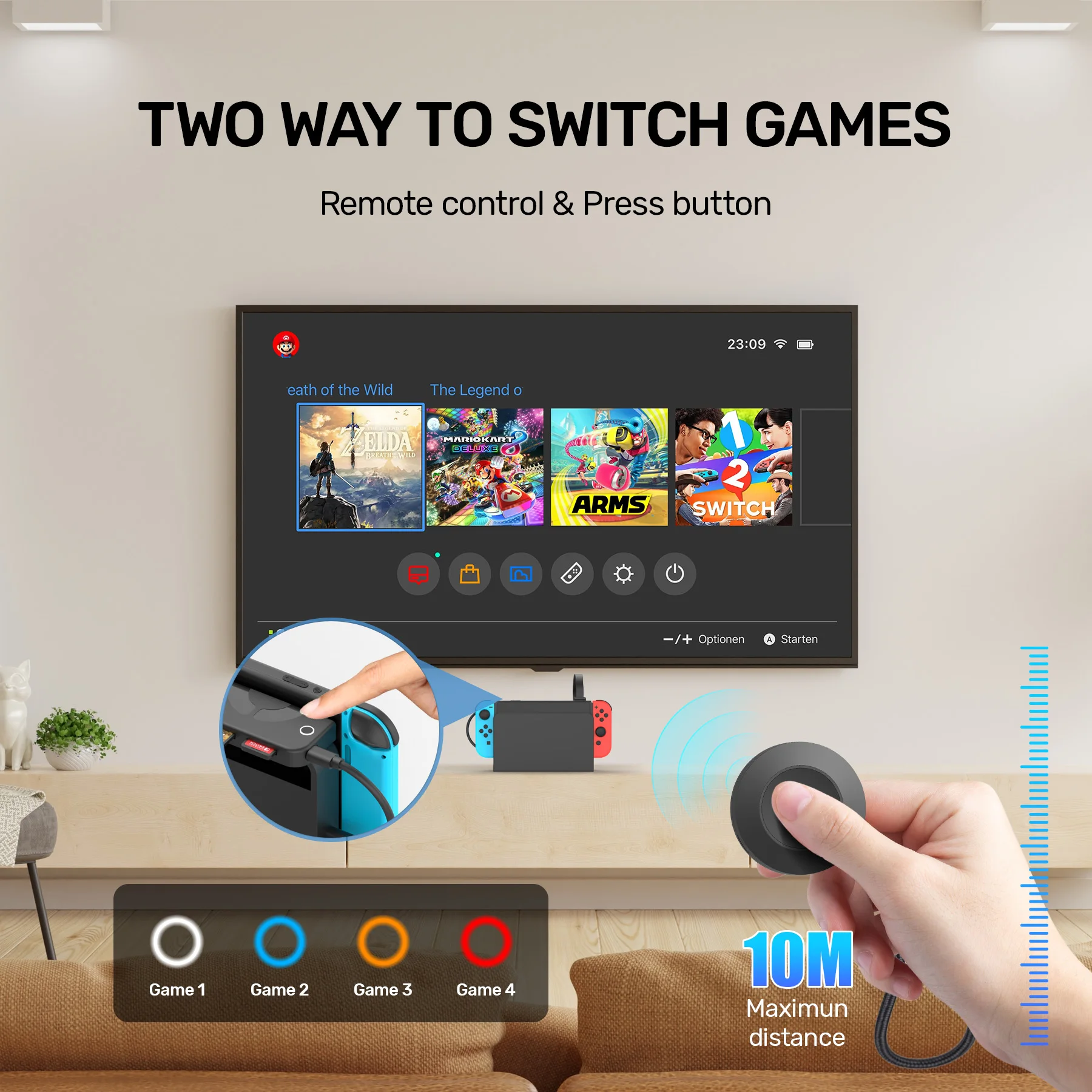 Unitek For Nintendo Switch OLED Game Card Reader with Wireless Remote Control Fast One-button Switching Gaming NS Accessory