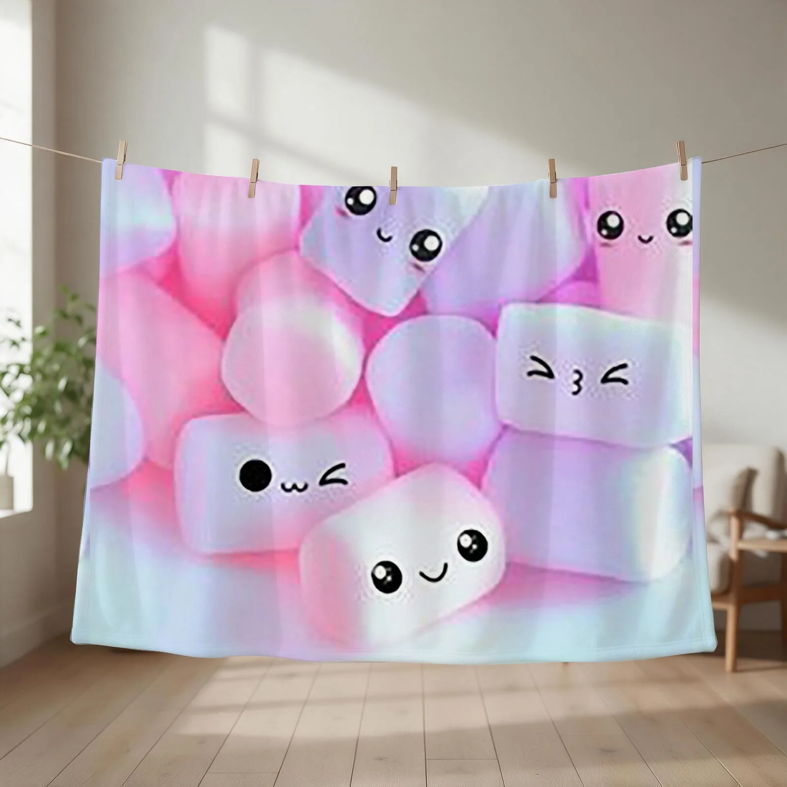 Funny marshmallow Throw Blanket Summer Cute Plaid Retros Blankets For Bed Blankets