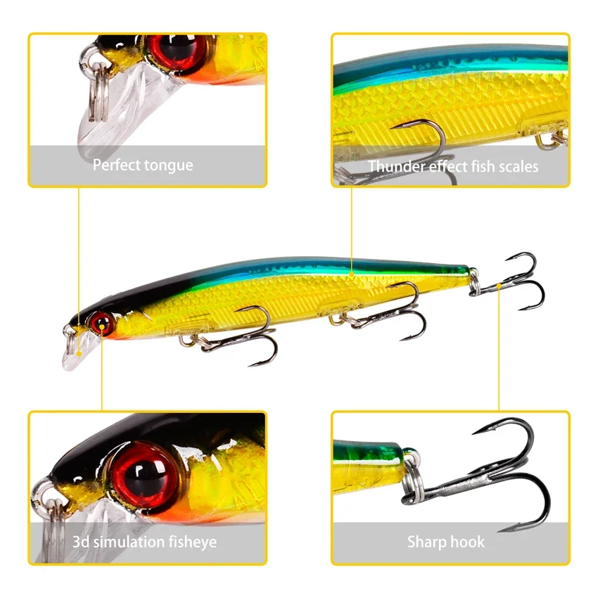 1PCS Swimbaits Bass Big Fish Crankbaits Fishing Lure 110mm 12g Tonące pływające woblery na szczupaka Minnow Lure Fishing Tackle — zdjęcie 4