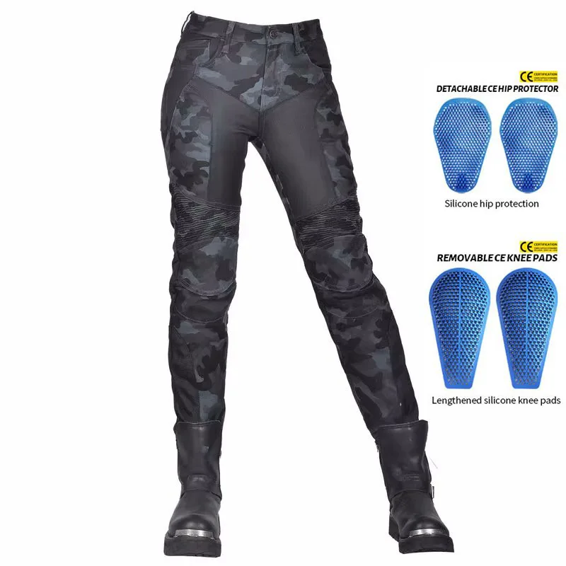 Camo duplo primavera verão coleção de equitação clássico denim pk720 motocicleta calças femininas moto elástico ajuste jeans 4 engrenagens