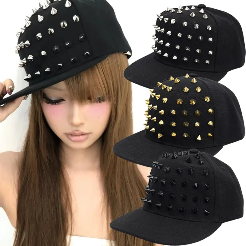 

Y2K Punk Rivets Flat Hats Unisex Gothic Stud Baseball Caps Subculture for Hip Hop Cosplay Party Flat Edge Skull Caps Outdoor
