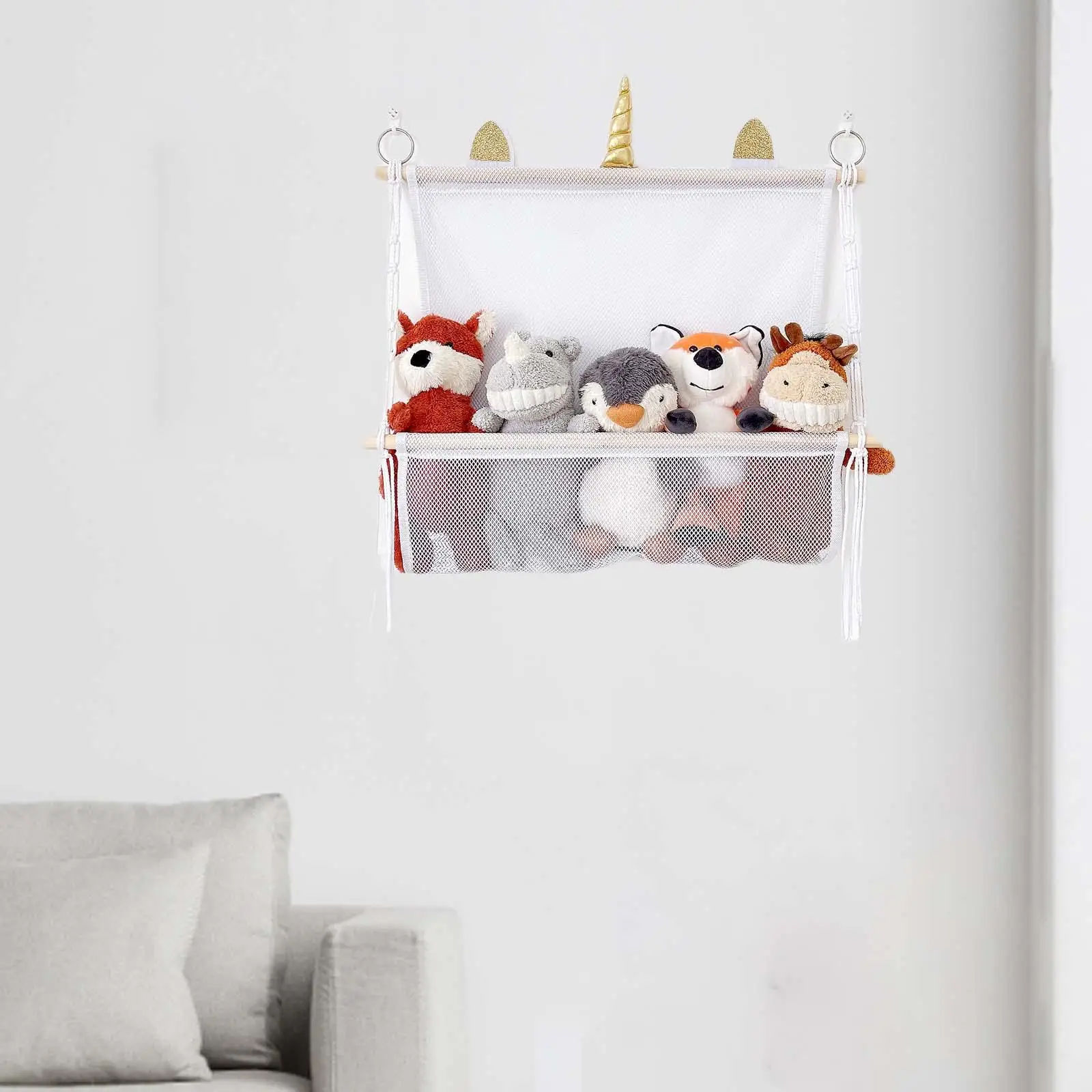 Stuffed Animal Net Hammock Bedroom over Door Organizer Plush Toy Storage Holder for Living Room Bath Toys Magazines Home Balls