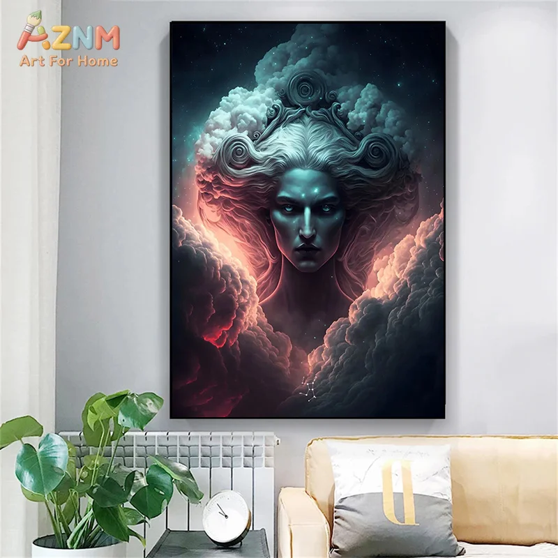 AZNM Cosmic Cloud Twelve Constellation Canvas Poster Frameless Wall Art Fantasy Zodiac Sign Portrait Print For Bedroom Meditatio