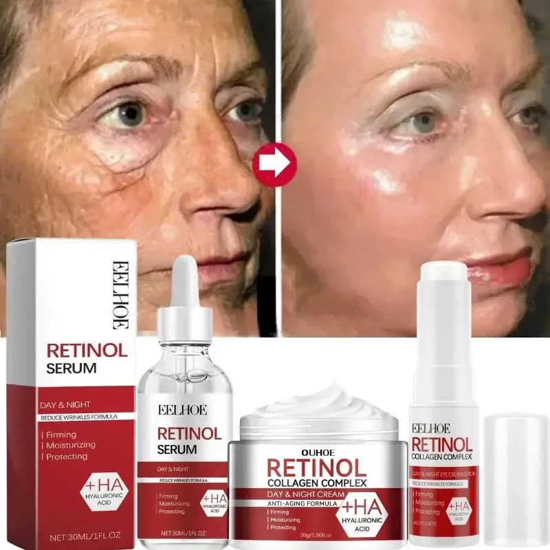 Retinol Wrinkle Removal Facial Kit Instant Firmer Enhancement Anti Aging Serum Fade Face Eye Fine Line Whitening Korean Skincare