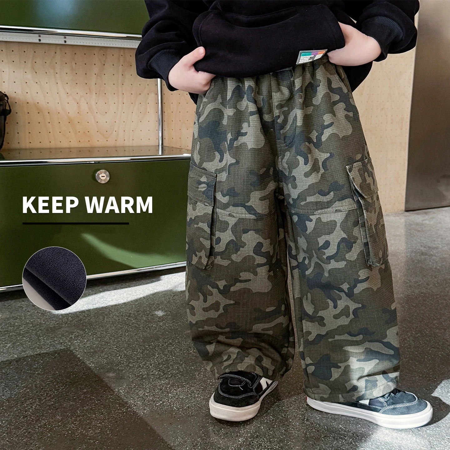 

UNITIM Children 3-8Y Boys Jeans Winter Versatile Thicken Warm Kids Baby Boy Trouser Fashion Velet Toddler Boy Cargo Pant Outdoor