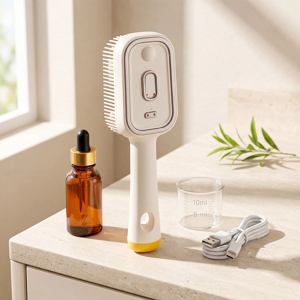 Electric Spray Airs Cushion Massage Comb Set,Electric Spray Massage Brush,Detangling Steams Hair Brush With Water Mist