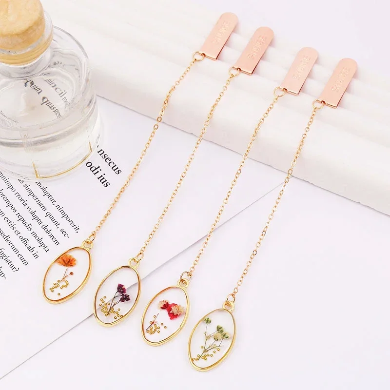 Oval Embossed Bookmark Book Accessories Student Reading Marker Crystal Pendant Aesthetic Book Binder Page Folder School Supplies