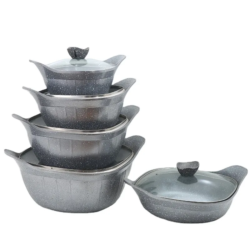 12Pcs Aluminum Square Soup Pot Set Die Casting Non-Stick Square Pot and Pot Set