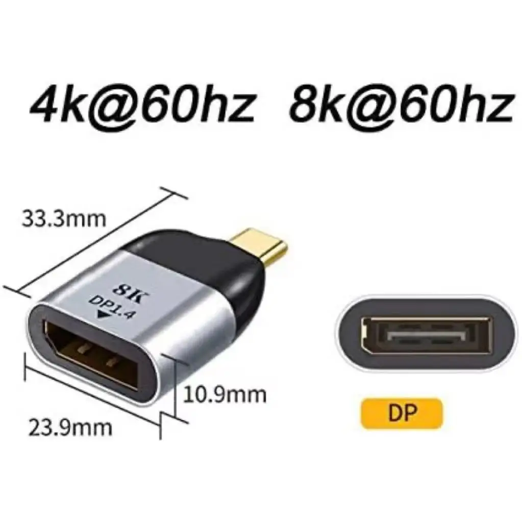 USB‑C Male to Full‑Size DisplayPort Female Adapter DP1.4 8K@60Hz 4K@144Hz Video Converter for Laptop Monitor - view 2
