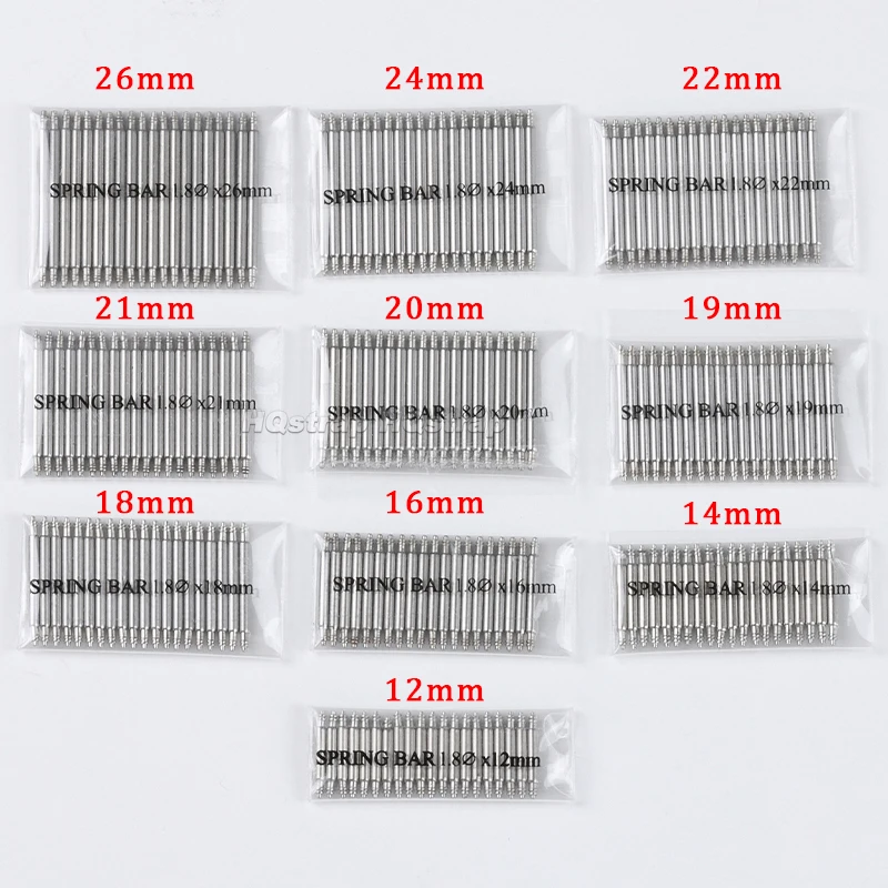 스테인리스 스틸 링크 핀, 시계 밴드 연결봉 용수철 바, 직경 1.5mm, 1.8mm, 12mm, 14mm, 16mm, 18mm, 19mm, 20mm, 21mm, 22mm, 24mm, 20 개