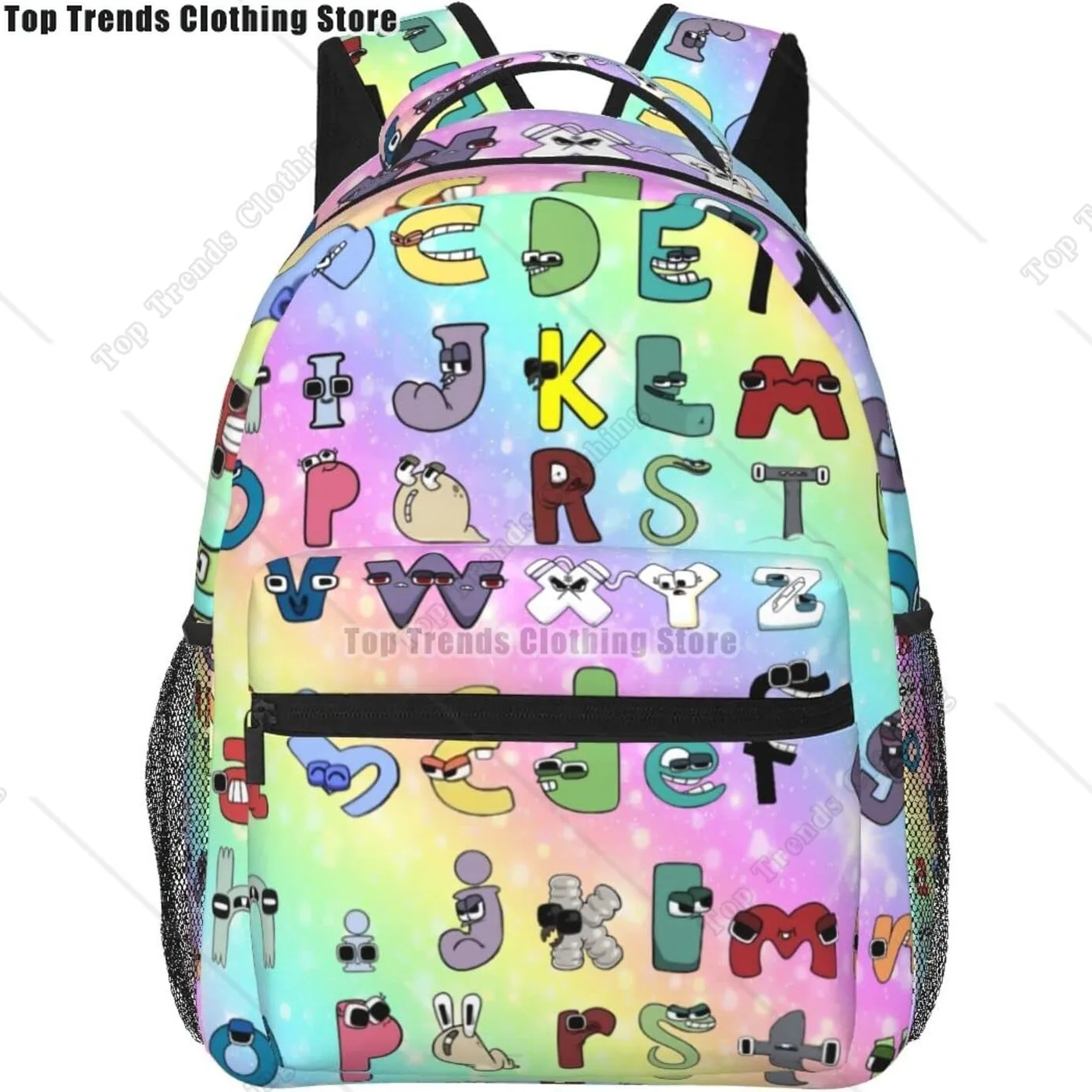 Alphabet Cartoon Lore Cute Backpack for Women Kids Teen School Backpack Students BookBag Multi-Function Laptop Backpack 15.6 In