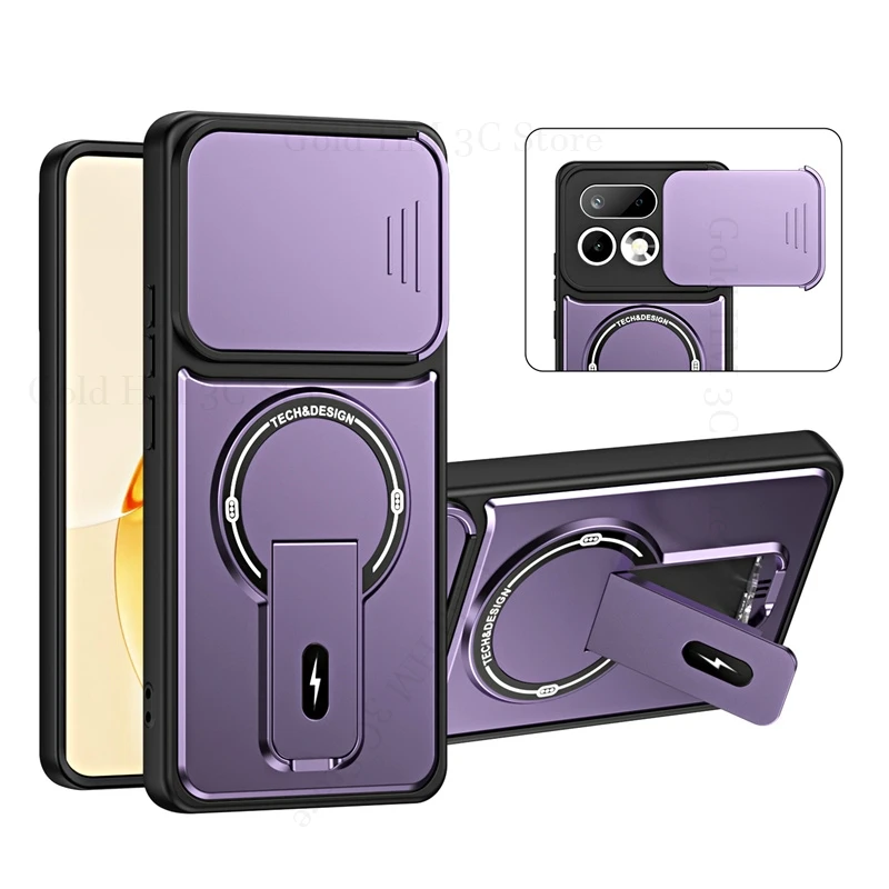 For Magsafe Magnetic Armor Hybrid Case For OPPO Realme 16 Pro Plus Slide Lens Camera Protector Kickstand Cover Realme 15X 16 Pro