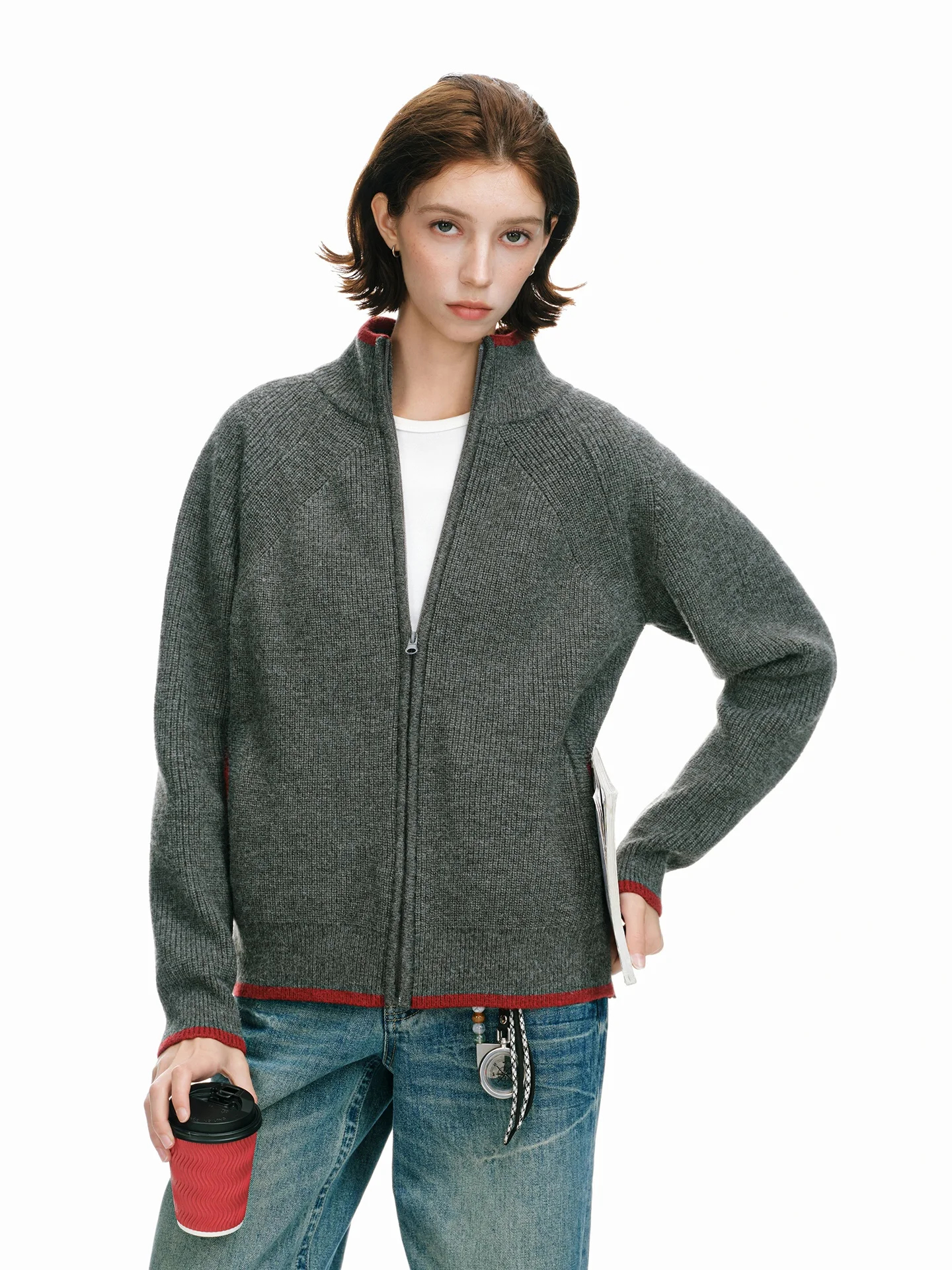 American Minimalist Stand Collar Open Cardigan Knitwear Men Women Style Half High Collar Sweater Jacket for Autumn Winter