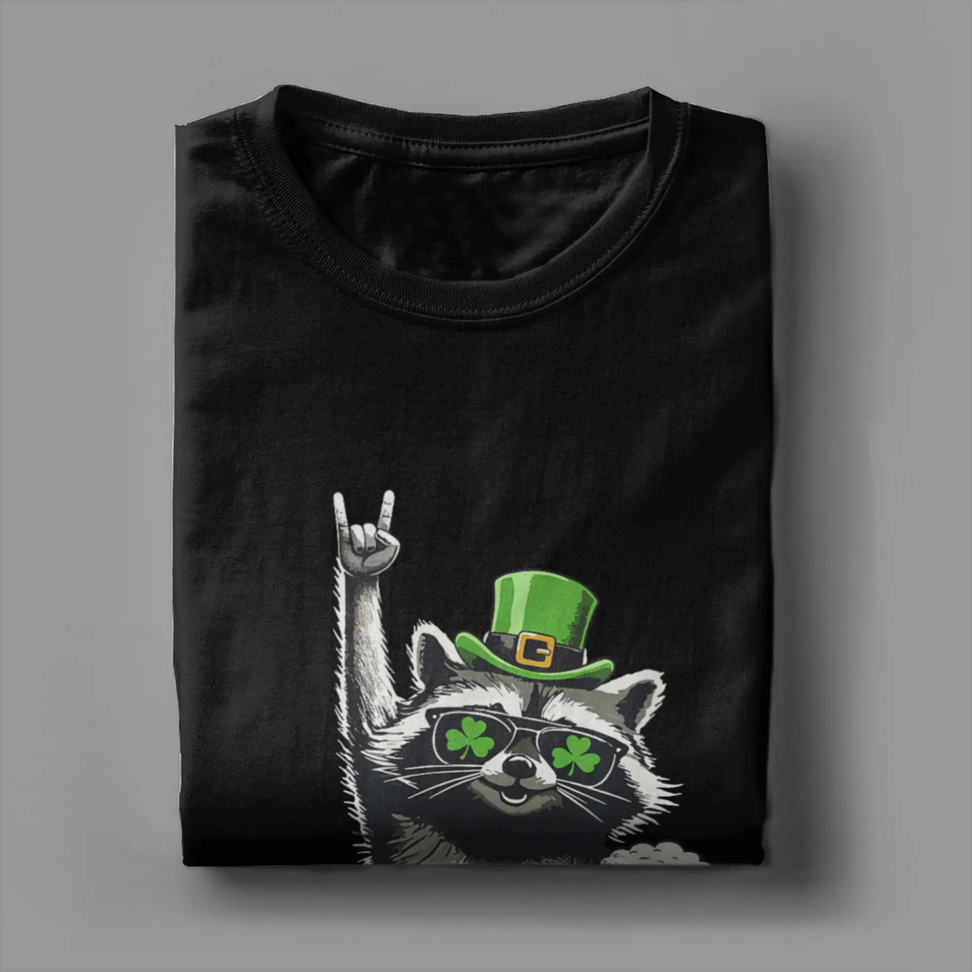 Raccoon St Patricks Day T-Shirt Men Be Vintage 100% Cotton Tee Shirt O Neck Short Sleeve T Shirt Birthday Present Tops