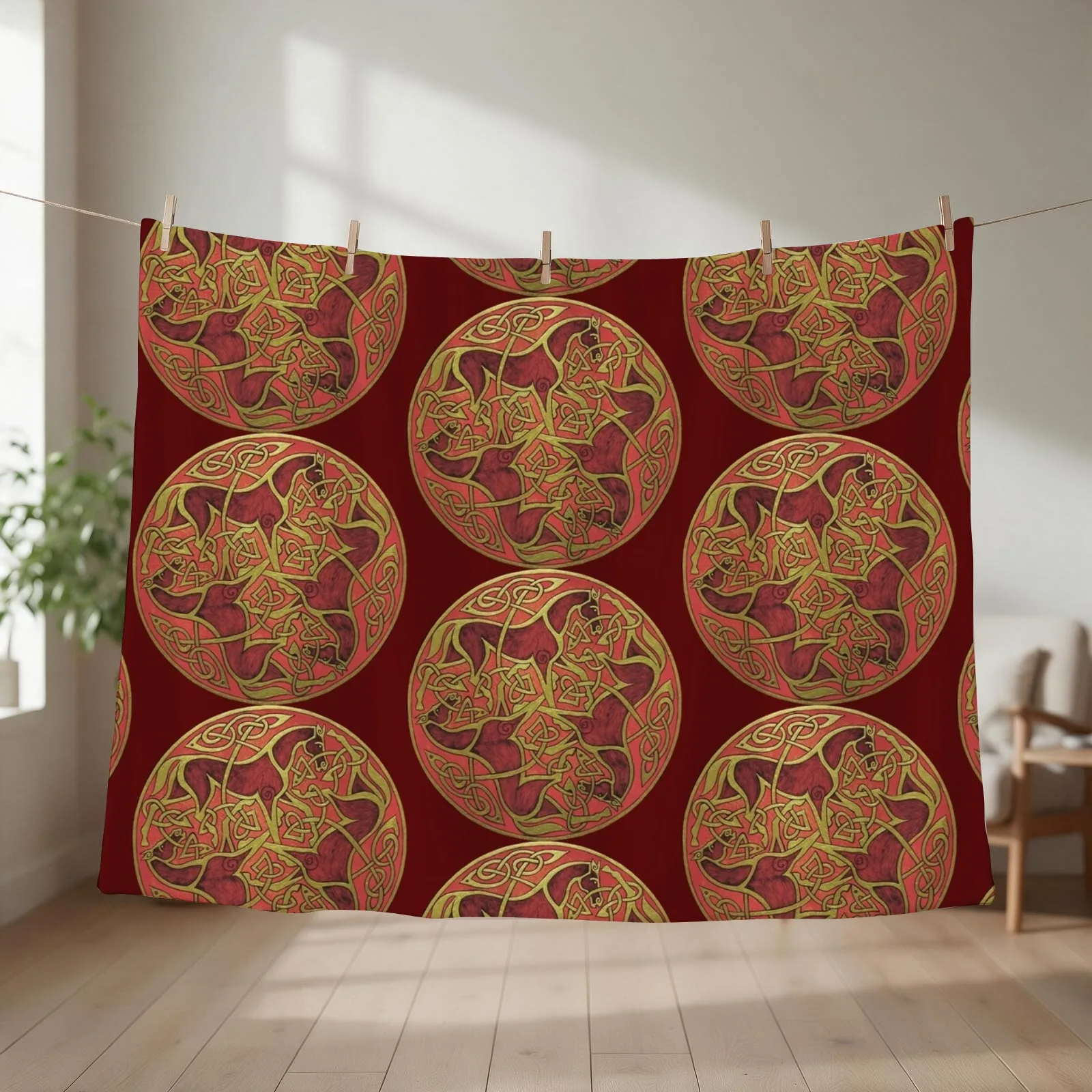 Celtic Horses roundel Throw Blanket couch cozy soft plush fuzzy picnic outdoor blanket