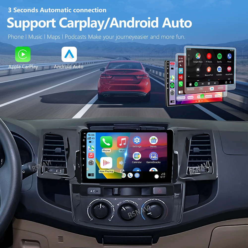 Android 16 Carplay Car Multimedia Radio Autoradio GPS Stereo 2Din Head Unit Player For Toyota Fortuner HILUX Revo Vigo 2007-2015