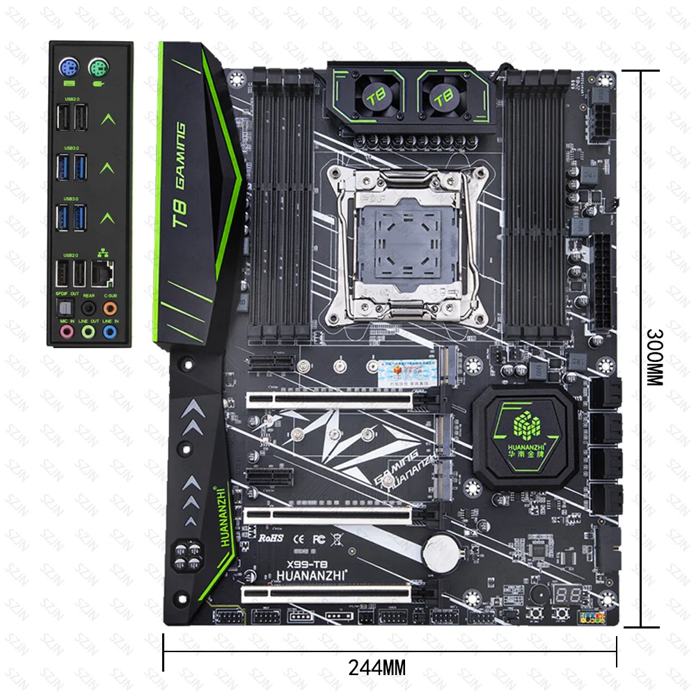 เมนบอร์ด X99-T8 Huanzhi LGA 2011-3 USB3.0 NVMe M.2 SSD รองรับ DDR3 REG ECC Memory และ Xeon E5 V3 V4โปรเซสเซอร์