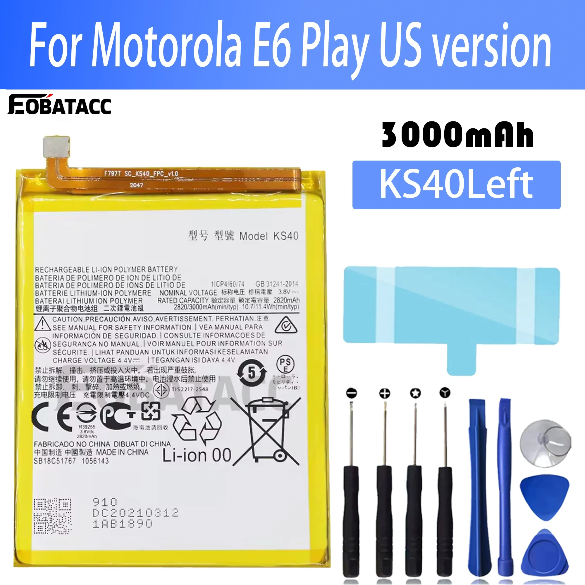 100% New Original Battery KS40 left For Motorola E6 Play US version /KS40 right For E6Play European version Battery + Free Tools