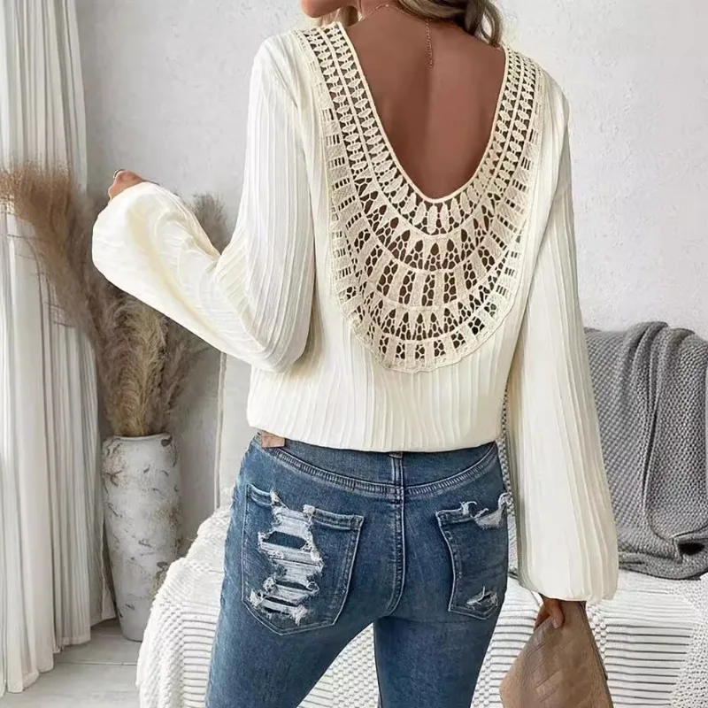 Summer New Fashion Temperament Women\'s Clothing Lace round Neck Casual Loose Top