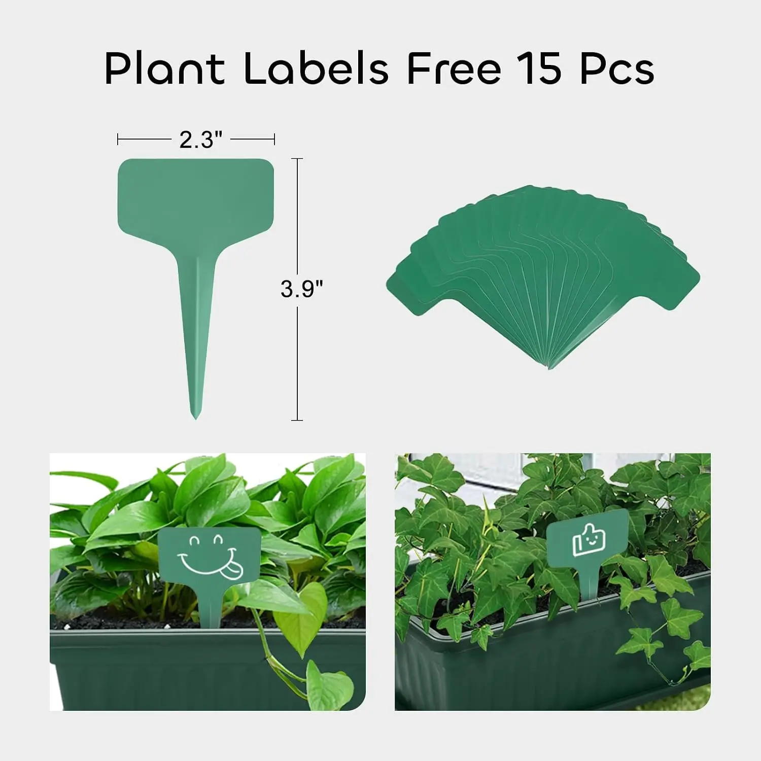 6 Packs 17 Inches Green Flower Window Box Plastic Vegetable Planters Long Pots with 15 Pcs Plant Labels for Outdoor Indoor