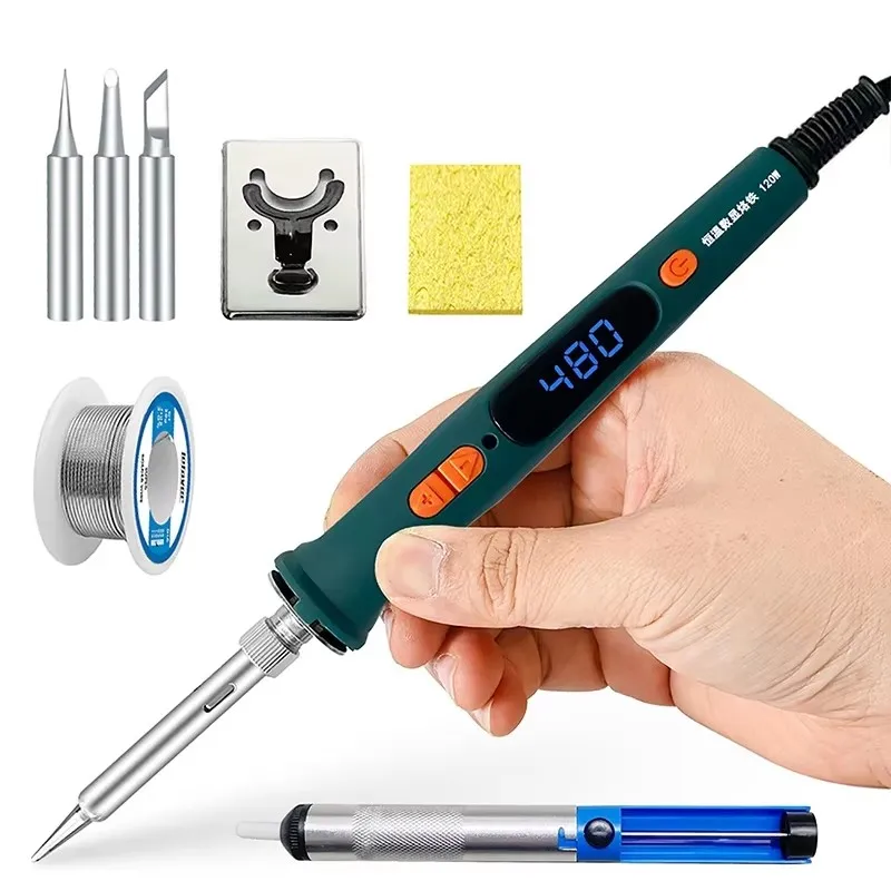 120W 220V Electric Soldering Iron LED Digital Display Adjustable Temperature 200-600℃ Soldering Iron Repair Soldering Tool Set