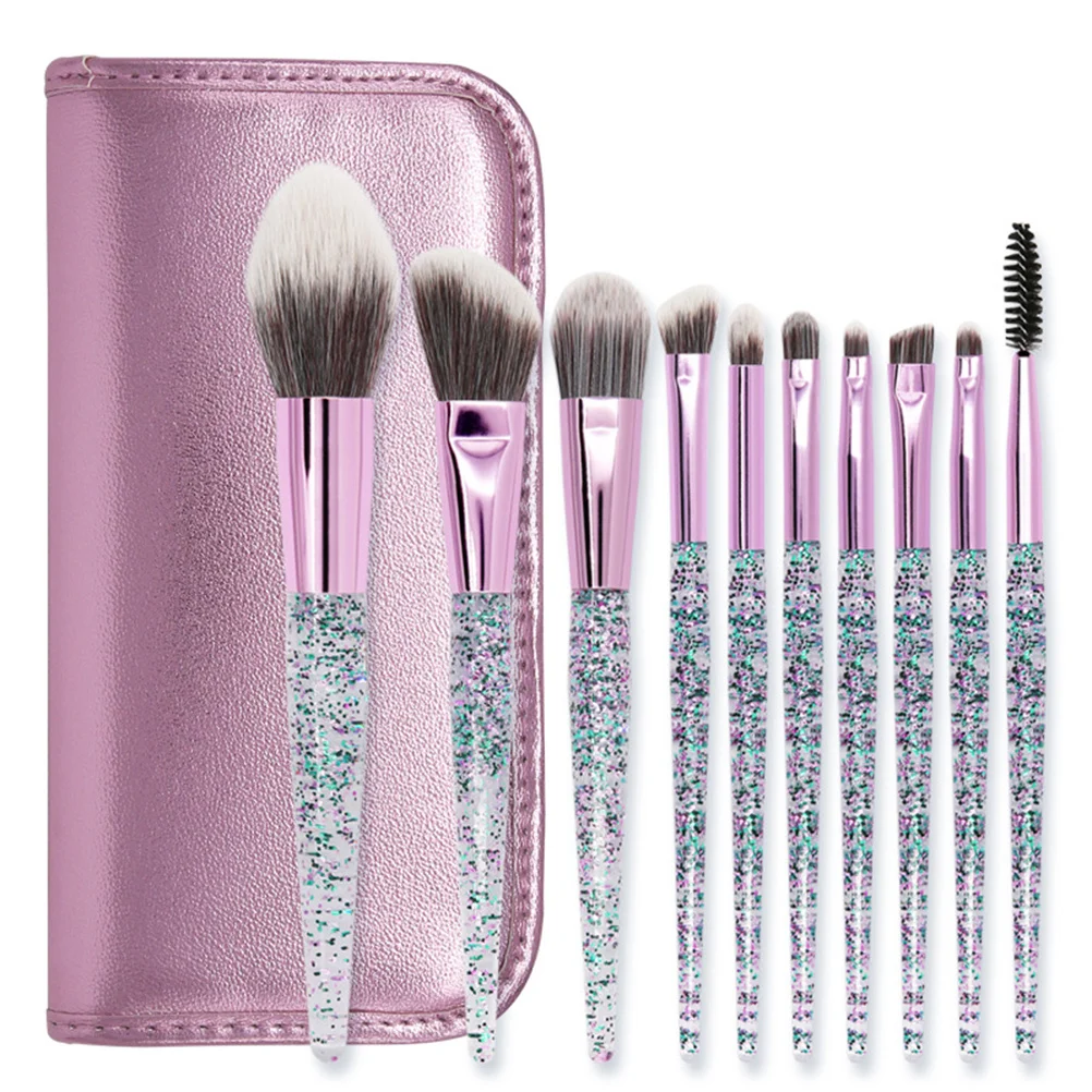

10Pcs Crystal Makeup Brush Set High Quality Ergonomic Handle Easy Grip Natural Finish Brushes for Women Makeup Tool Set