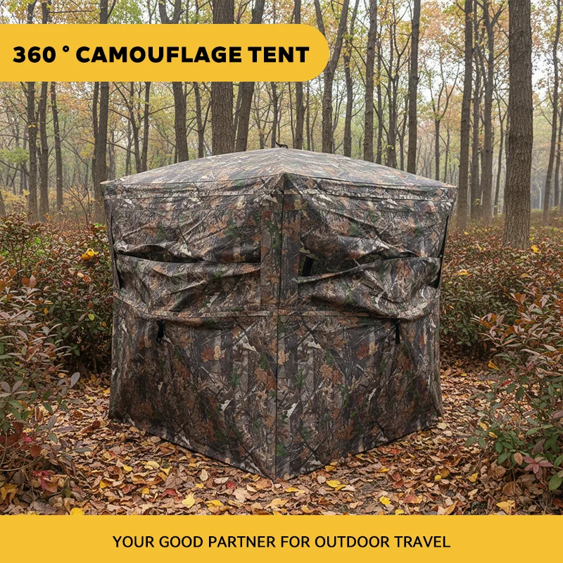 Camo Hunting Blind Pop Up 360 Opening Door One Way Vision Mesh Window for Deer Turkey Hunting Outdoor