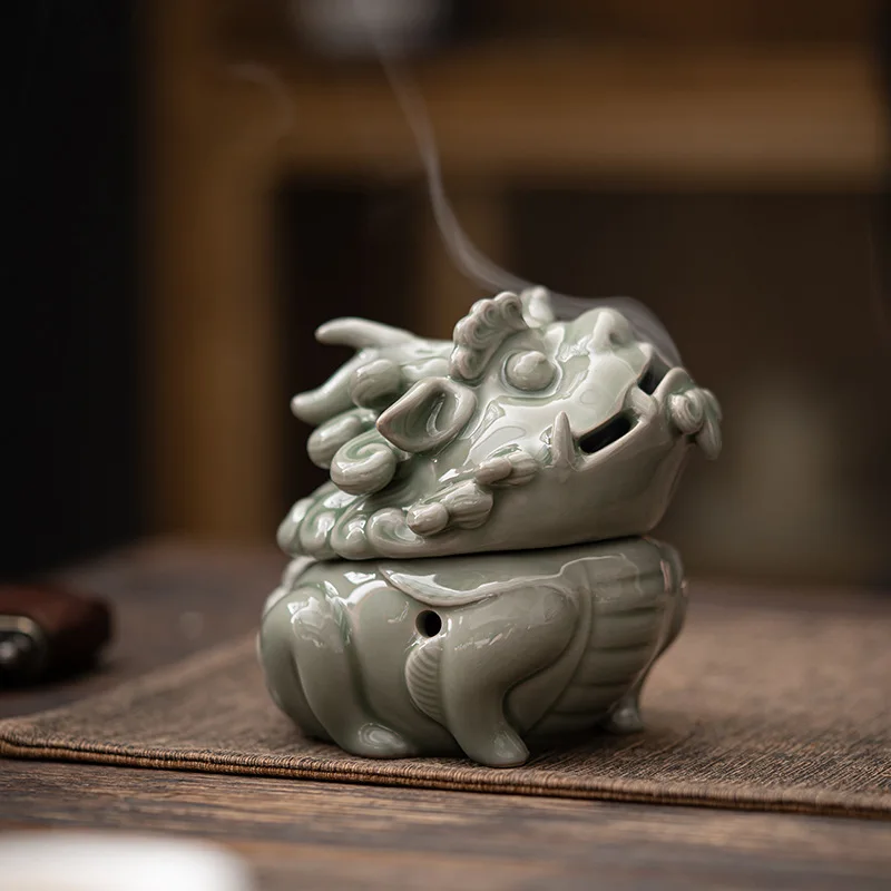 Unicorn celadon ceramic plate incense burner
