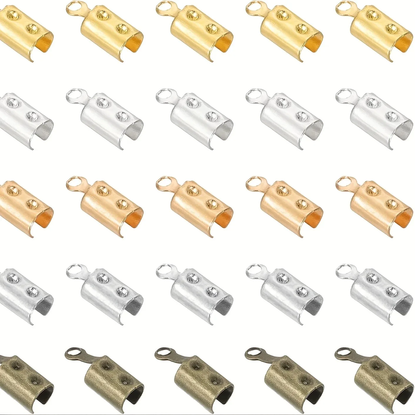 100pcs Iron Fold Over Crimp Ends | Jewelry Cord End Caps | Durable Bracelet Finishing Tips​