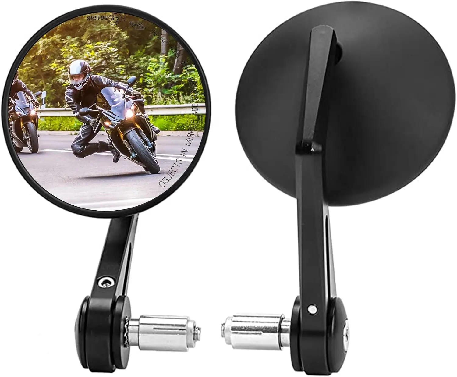Motorcycle Bar End Rearview Mirrors with 360-Degree Ball Joint Adjustment, Handlebar-Mounted Side Mirrors for Cruiser Bikes