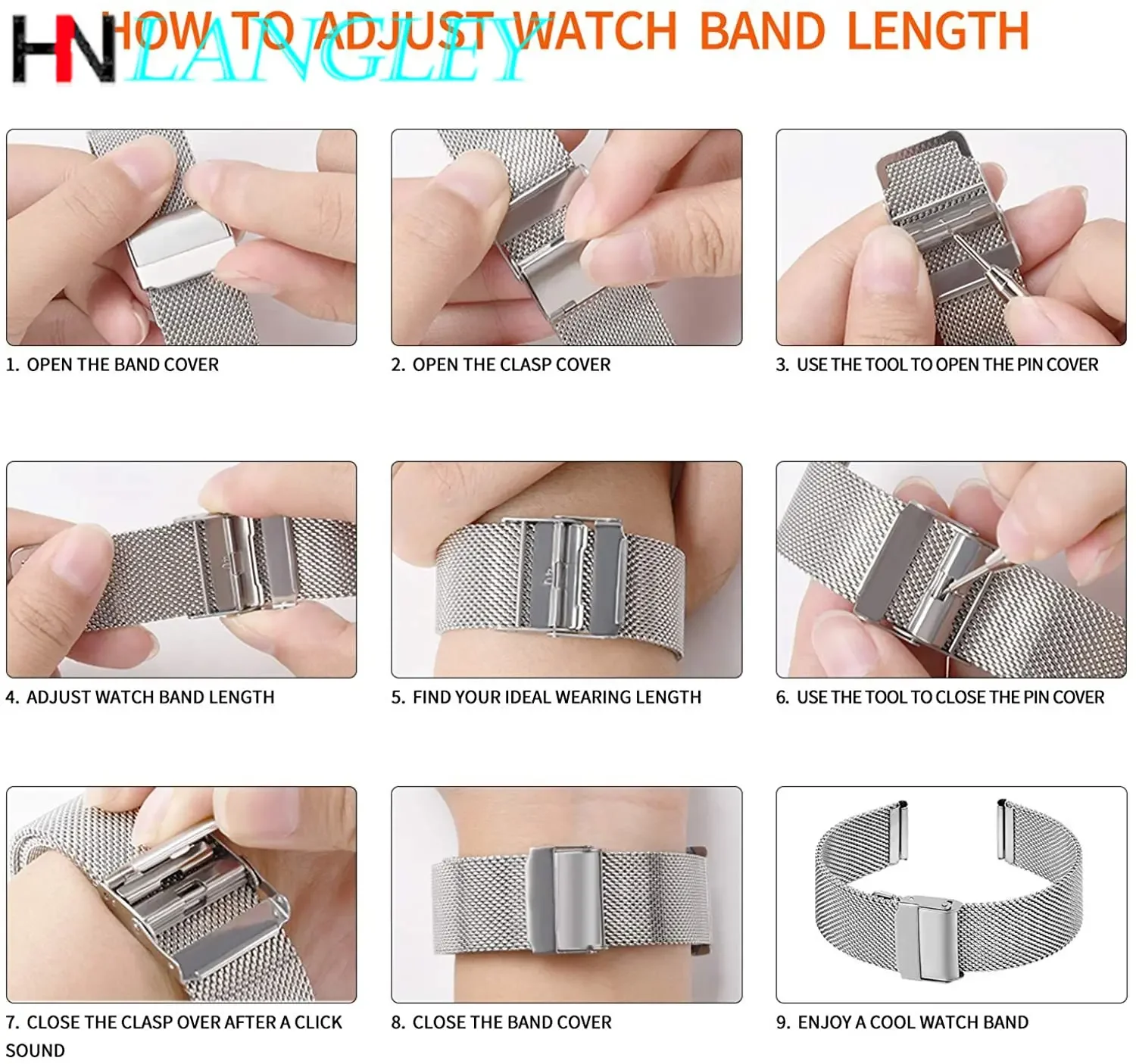 Milanese Watch Band Stainless Steel Wristband Replacement Strap Width 12mm 13mm 14mm 16mm 17mm 18mm 19mm 20mm 22mm With Tool Pin